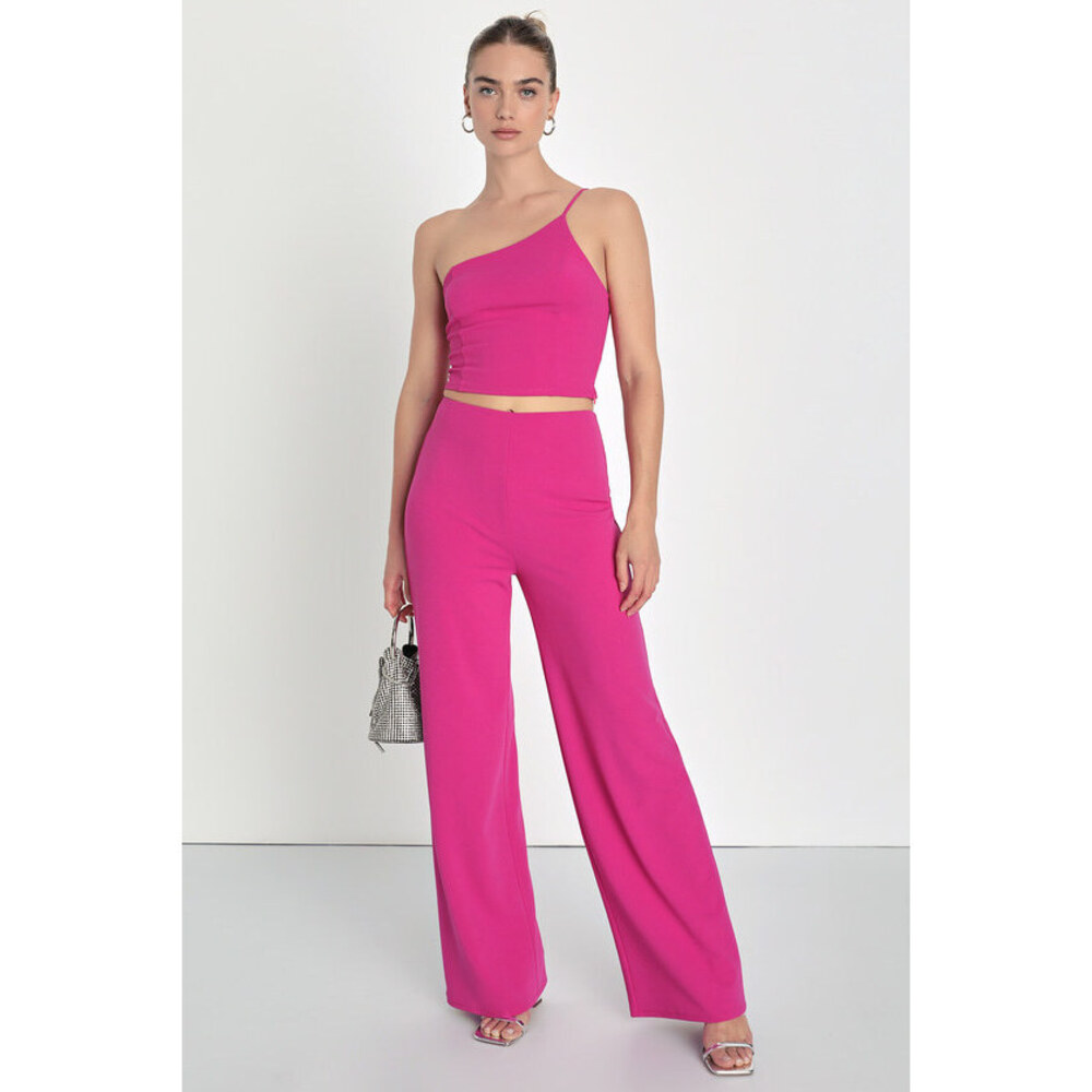 Lulus Keeper Of My Heart Magenta One-shoulder Two-piece Jumpsuit Pink - Size M